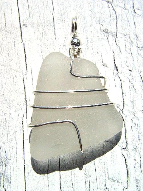 Sea glass pendant geometrical 925 silver 44 mm length