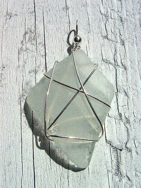 Sea glass pendant 925 silver 61 mm length