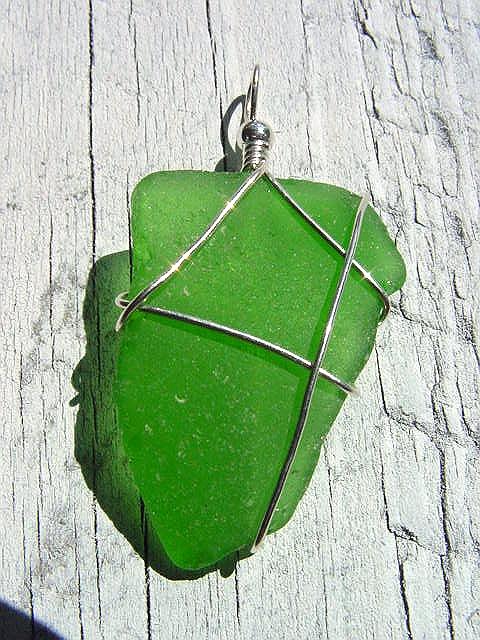 Sea glass pendant 925 silver 54 mm length