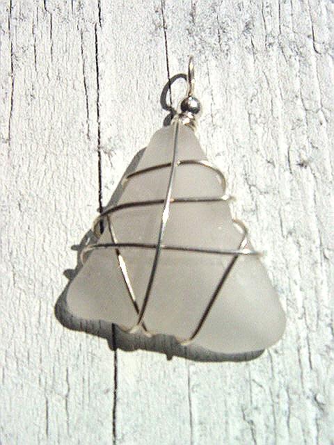 Sea glass pendant 925 silver 46 mm length