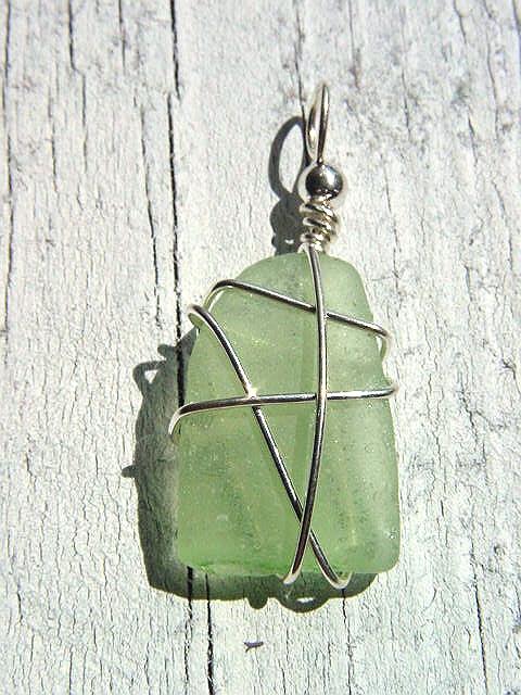 Sea glass pendant 925 silver 40 mm length