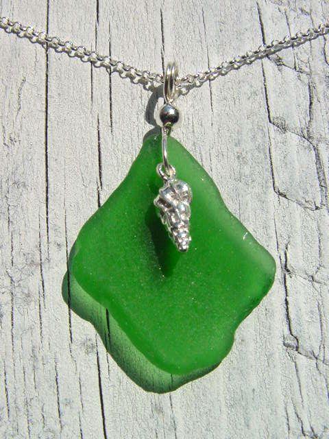 Seashell sea glass pendant 925 silver 46 mm length