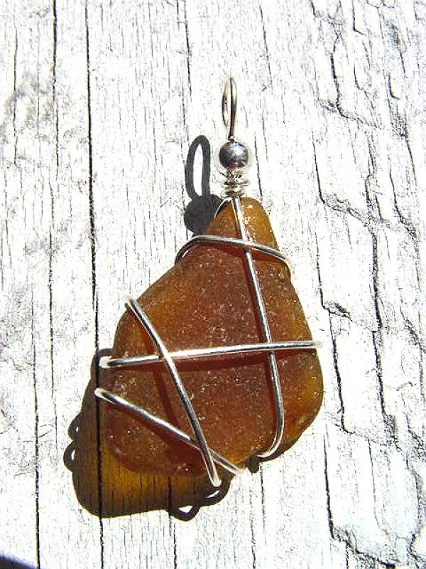 Sea glass pendant 925 silver 41 mm length