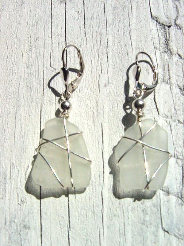 Sea glass earrings 925 silver 45 mm total length