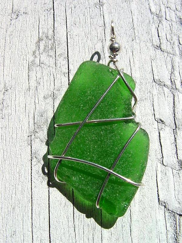 Sea glass pendant 925 silver 52 mm length