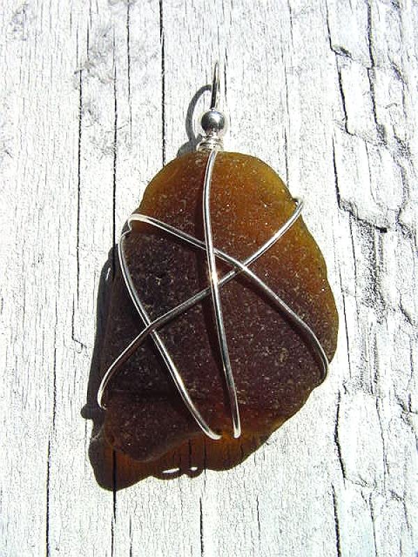 Sea glass pendant 925 silver 51 mm length