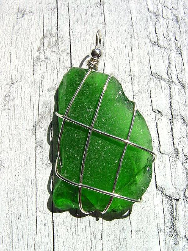 Sea glass pendant 925 silver 52 mm length