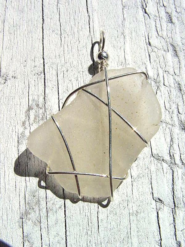 Sea glass pendant 925 silver 47 mm length