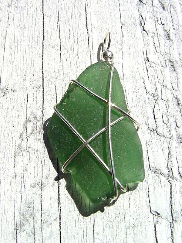 Sea glass pendant 925 silver 52 mm length