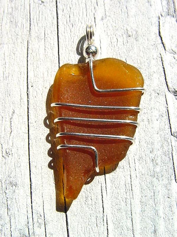 Sea glass pendant geometrical 925 silver 43 mm length