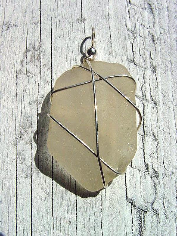 Sea glass pendant 925 silver 52 mm length