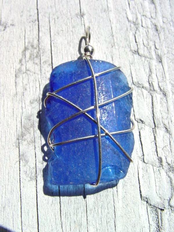 Sea glass pendant 925 silver 49 mm length