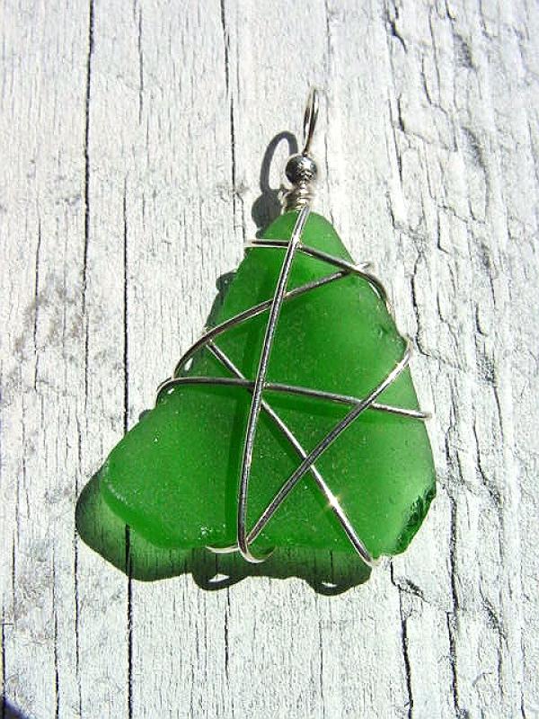 Sea glass pendant 925 silver 45 mm length