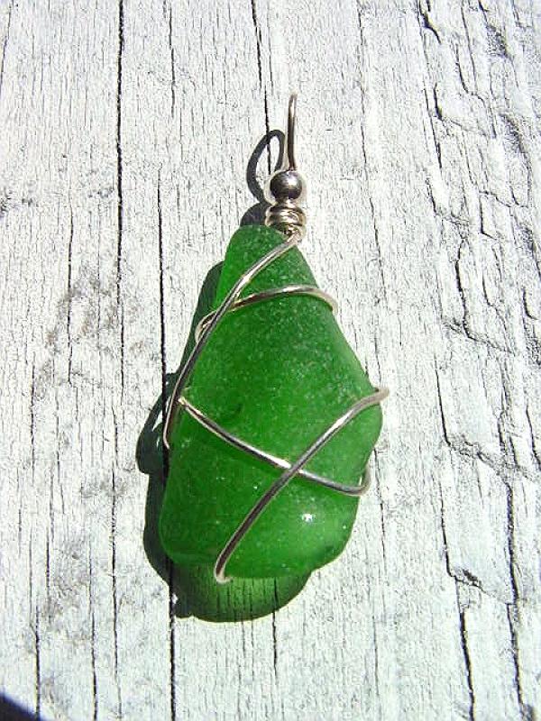 Sea glass pendant 925 silver 46 mm length