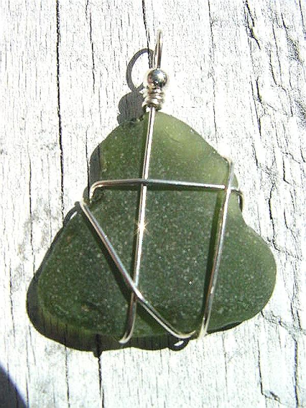 Sea glass pendant 925 silver 46 mm length