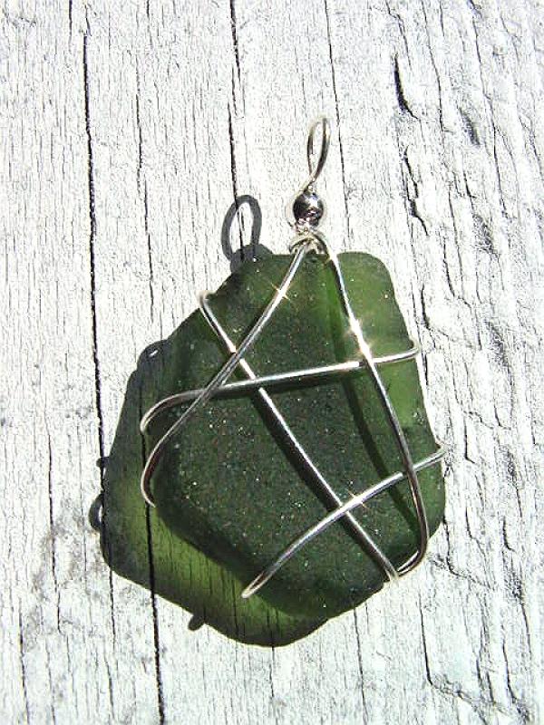 Sea glass pendant 925 silver 44 mm length