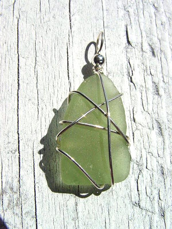 Sea glass pendant 925 silver 43 mm length