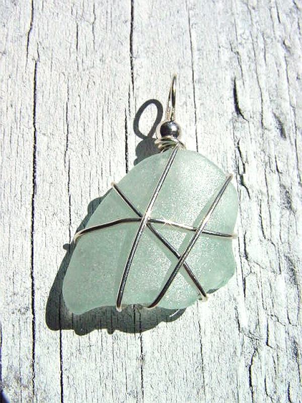 Sea glass pendant 925 silver 39 mm length