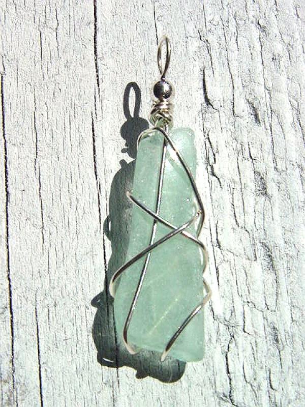 Sea glass pendant 925 silver 50 mm length