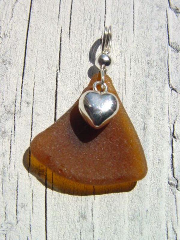 Heart sea glass pendant 925 silver 37 mm length