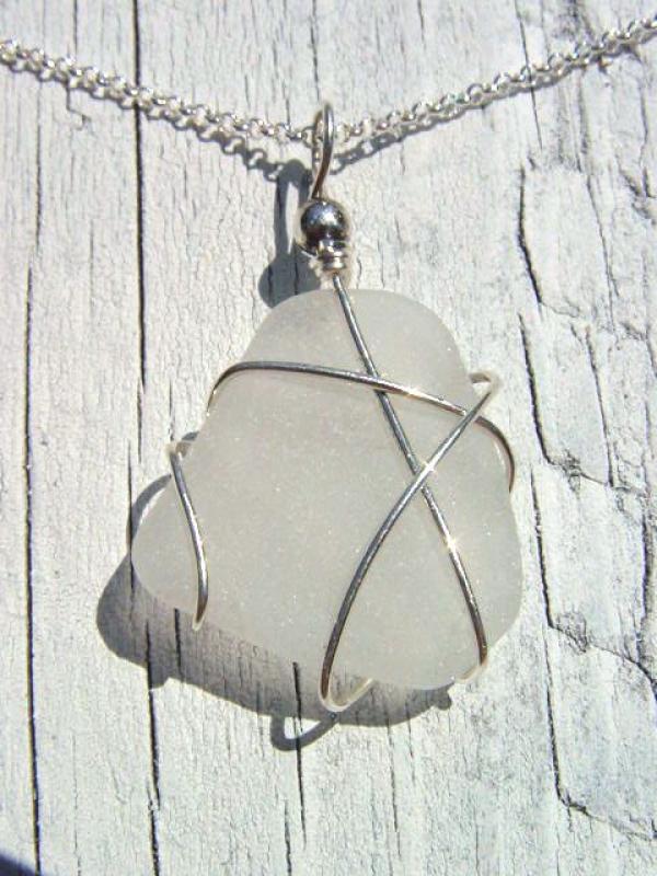 Sea glass pendant 925 silver 39 mm length