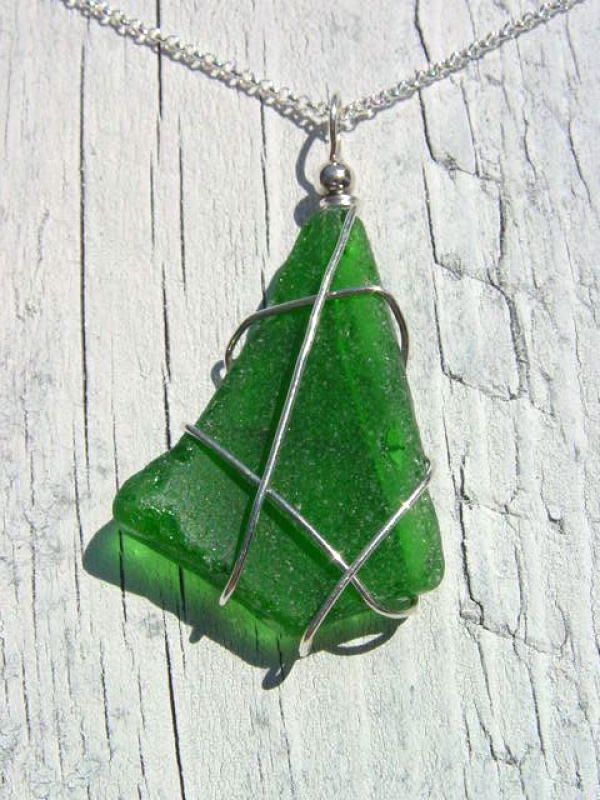 Sea glass pendant 925 silver 52 mm length